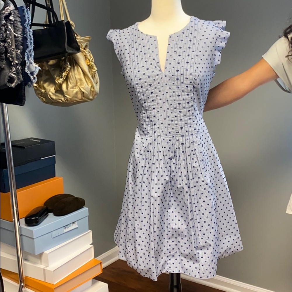 Polka dot dress w ruffles and pleating